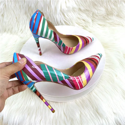 Luxury Women's  High Heels Graffiti Pointed Pump Design Mixed Colors Slip-On Closure Street Sandals for Summer