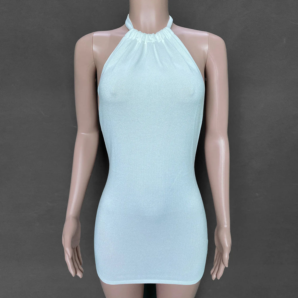 Mini abiti Sexy senza schienale con cavezza crittografica Bodycon Skinny Club Party abito lavorato a maglia senza maniche autunno Streetwear Beach Holiday