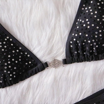 2022 INS Hot Handgemachte Accessoires Bademode Damen Sexy Bandage Bikini Unifarben Schwarz Zweiteiliger Badeanzug
