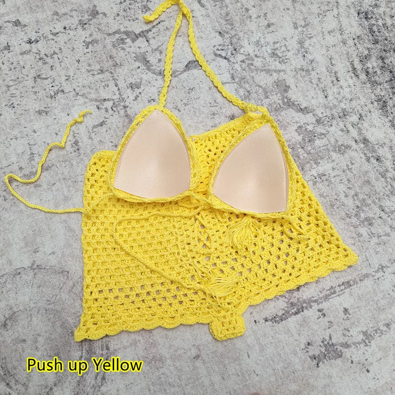 2024 Damen Sommer Sexy Handgemachtes Häkel-Bikini-Set Damen Urlaub Freizeit Strand Badeanzug Handgehäkelter Split Bikini BH Anzug Mädchen
