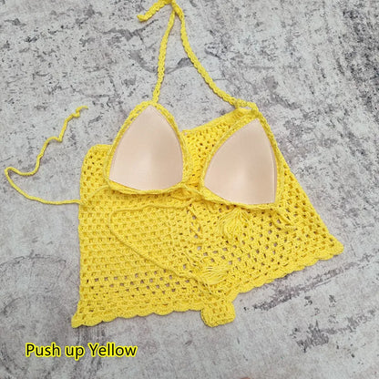 2024 Damen Sommer Sexy Handgemachtes Häkel-Bikini-Set Damen Urlaub Freizeit Strand Badeanzug Handgehäkelter Split Bikini BH Anzug Mädchen