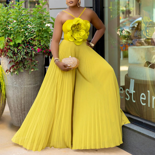 Boutique Wholesale 2025 Summer New Fashionable and Sexy Solid Color Wide Leg Women's Jumpsuit