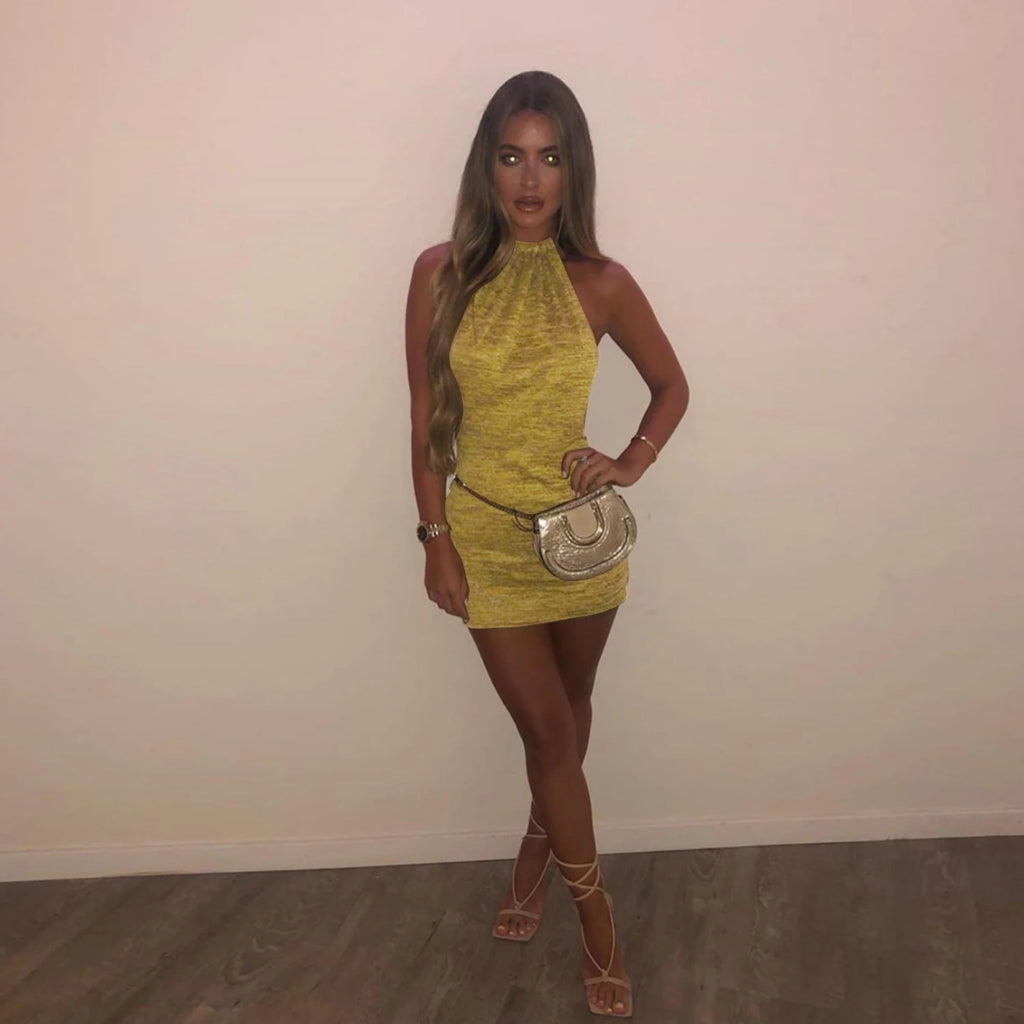 Mini abiti Sexy senza schienale con cavezza crittografica Bodycon Skinny Club Party abito lavorato a maglia senza maniche autunno Streetwear Beach Holiday