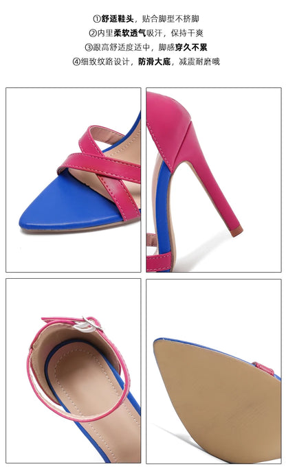 2025 Summer Fashion Ankle Strap Sandals for Women Wedding Shoes with Sexy High Heels Size 42 Thin Heels Anti-Slippery Feature