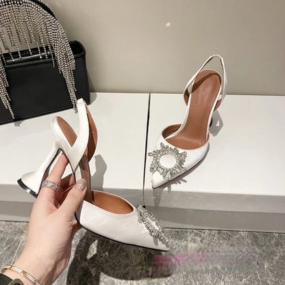 Estate europea e americana 2021 nuove scarpe da donna con tacco alto a punta girasole trapano fibbia punta chiusa sandali con tacco coppa di vino