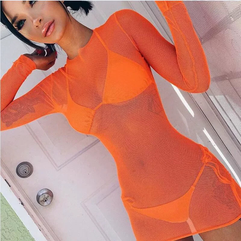 S-XL Women's Beach Cover Ups Summer Swimsuit Bathing Beach Dress Sheer Mesh Bikini Cover up Swimwear