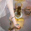 Women's Korean Style Summer High Heel Sandals New Open Toe Stiletto Fairy Style Square Toe One-Strap Outdoor Sandals