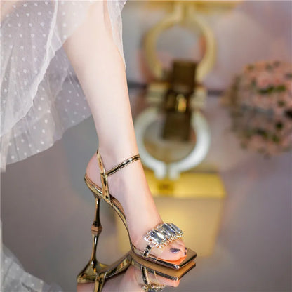 Sandales d'été coréennes à talons hauts pour femmes, nouvelles sandales d'extérieur à bout ouvert, à talon aiguille, de style féérique, à bout carré et à bride unique