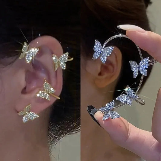 Clip per orecchio a farfalla in stile coreano senza piercing per le donne Orecchini a clip per polsino dell'orecchio con zirconi scintillanti Regali di gioielli per feste di nozze