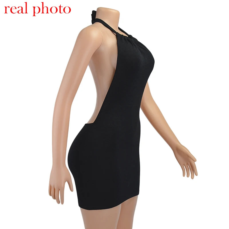 Mini abiti Sexy senza schienale con cavezza crittografica Bodycon Skinny Club Party abito lavorato a maglia senza maniche autunno Streetwear Beach Holiday