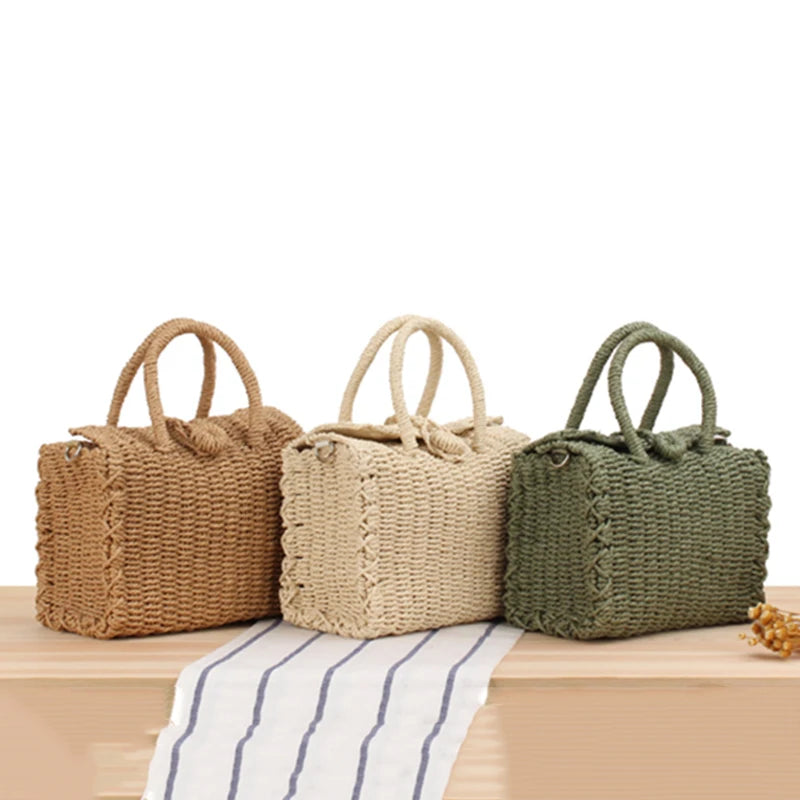 Gusure Ladies Summer Straw Woven Crossbody Bags Casual Small Hasp Shoulder Bag rafia Square Rattan Messenger Bag borse borsa