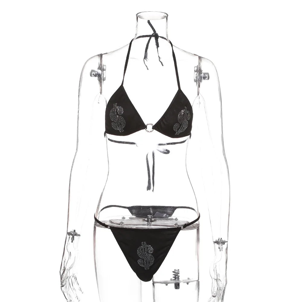 Maßgeschneiderte sexy Satin-Bademode Bikini Strass-Bikini 2019
