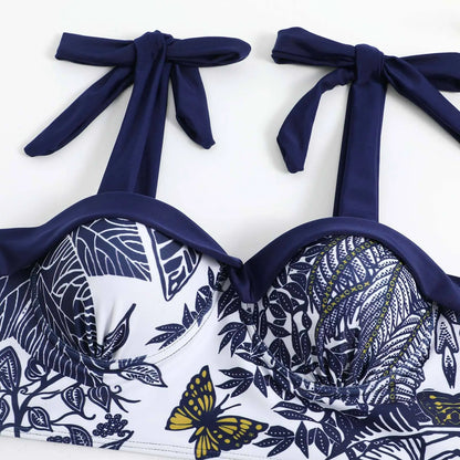 2023 Two Piece Swimsuit Sling High Waist Skinny Bikini Set and Cover up Sexy Backless V Neck Bikinis & Beachwear