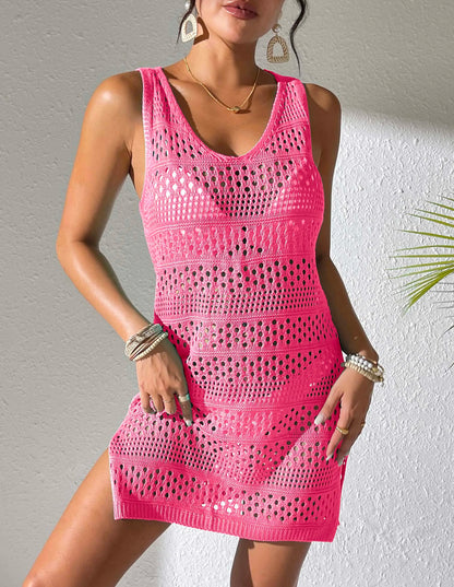 2024 New Arrival Crochet Cover up Knit Hollow Out Dress Beachwear Party Dress Beach Cover Ups Bathing Suit Women Summer Bikini