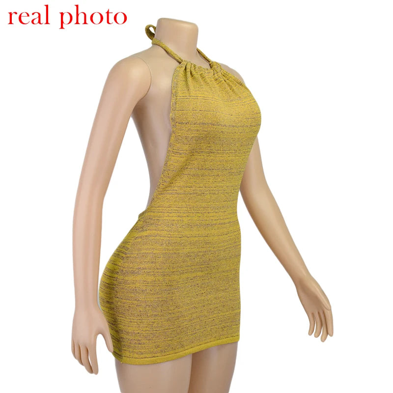 Mini abiti Sexy senza schienale con cavezza crittografica Bodycon Skinny Club Party abito lavorato a maglia senza maniche autunno Streetwear Beach Holiday