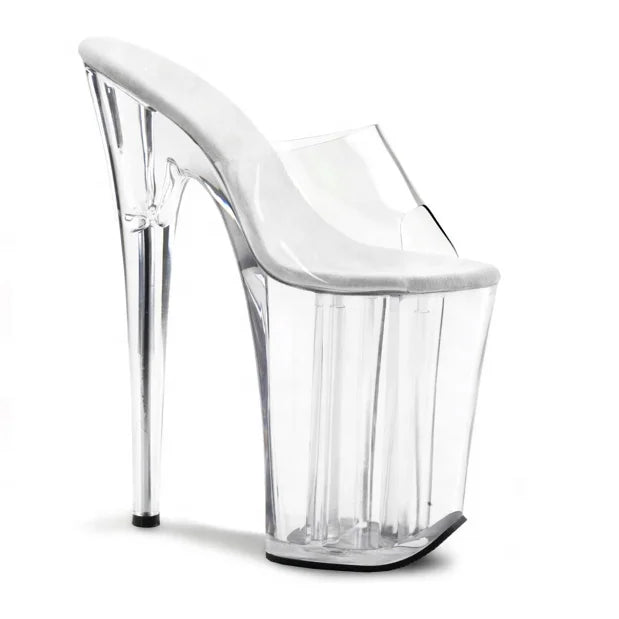 Rncksi 23cm 9 Inch Crystal Transparent Sole Platform Open Toe PVC High Heels Sandals with Sequins Sexy Design Height Increasing