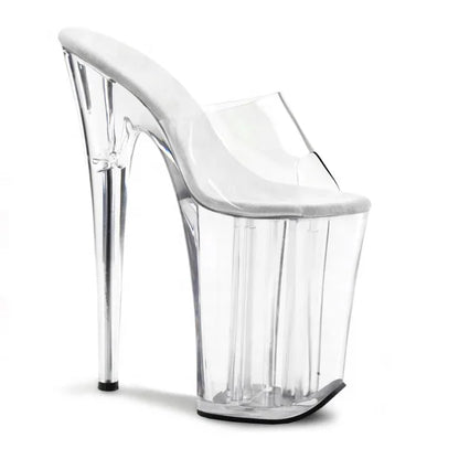 Rncksi 23cm 9 Inch Crystal Transparent Sole Platform Open Toe PVC High Heels Sandals with Sequins Sexy Design Height Increasing