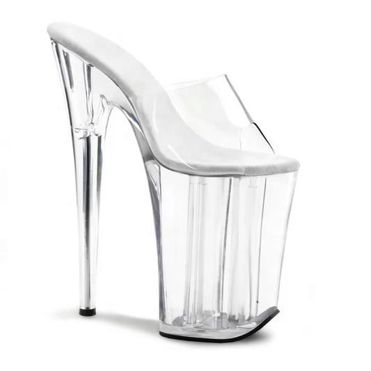 Rncksi 23cm 9 pouces Semelle Transparente en Cristal Plateforme Bout Ouvert PVC Sandales à Talons Hauts avec Paillettes Design Sexy Hauteur Accrue