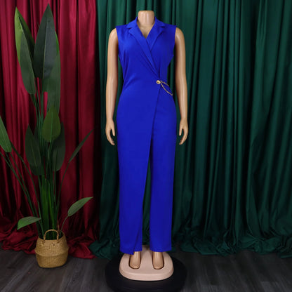 Fashion Sleeveless Women Spring Autumn High Waist Straight Wide Leg Jumpsuit