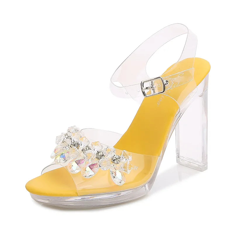 Fashion Women's Summer Open Toe PU Dress Sandals 11CM Black High Heels Waterproof Platform Flat Heeled Sexy Height Increasing