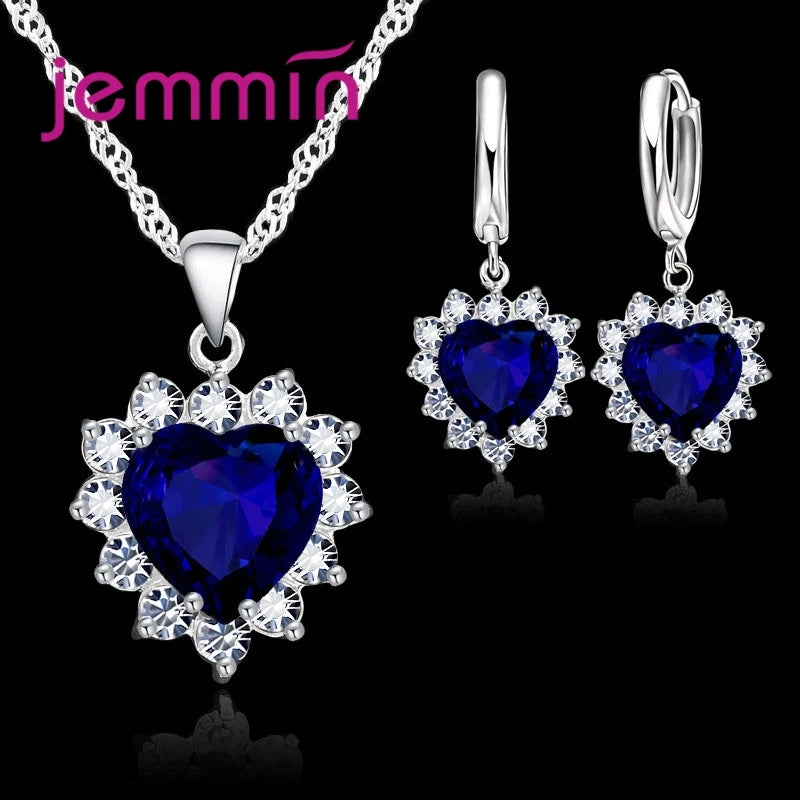 Top di Vendita di Cerimonia Nuziale di Fidanzamento Regalo di Anniversario Dei Monili di Imposta Solido Dell'argento Sterlina 925 Del Pendente Del Cuore Orecchini A Cerchio per Le Donne Ragazze