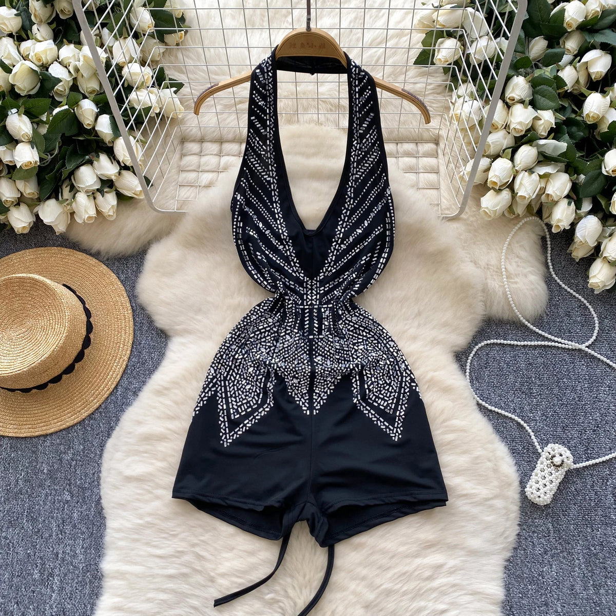 Combinaison courte moulante à col en V, sans manches, taille haute, dos nu, en dentelle, pour femme, style Y2K, vente en gros