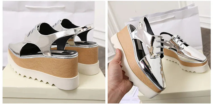 Genuine Leather Buckle Strap Sandals Breathable Sneakers Stars women summer rivets shoes Korean Style Platform Casual Shoes