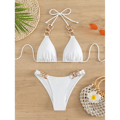 Bikini & Beachwear Women's Ultra Thin Elastic Thong Bikini Set Side Tie Sexy Solid Color Swimsuit Bandage Style Brazilian 2124