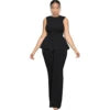 L394 Latest Design Summer Jumpsuit Women Lapel Collar Pocket Loose Waist Wide Leg Sleeveless Jumpsuit for Ladies