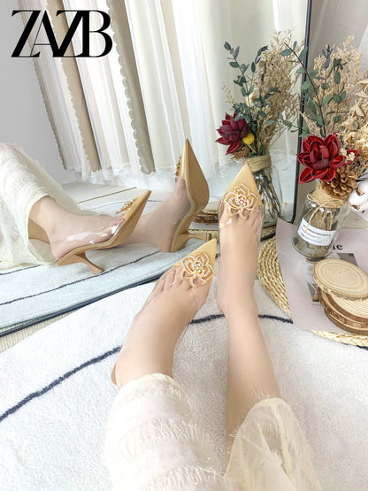 ZAZB Marque sur mesure Cuir Talons Hauts Chaussures pour femmes Sandales Mince Sexy Mariage Mariée Élégant Dames et Chaussures Pour Femmes