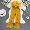 Summer Fashion Strapless Jumpsuit with Feather Patchwork and High Waist Breathable Casual Belt for Going Out