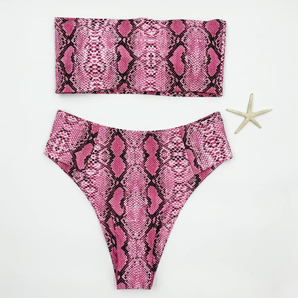 Sexy Bandeau Bikinis Damen Badeanzug Push Up Bademode Print Bikini Set Weibliche Brasilianische Bikinis Strandmode Sommer High Waist Swim