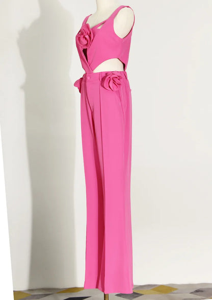 New Arrival Ladies Jumpsuit Spring Summer Three-dimensional Flower Cross Detachable Vest With Pant Jumpsuit Two-piece Set