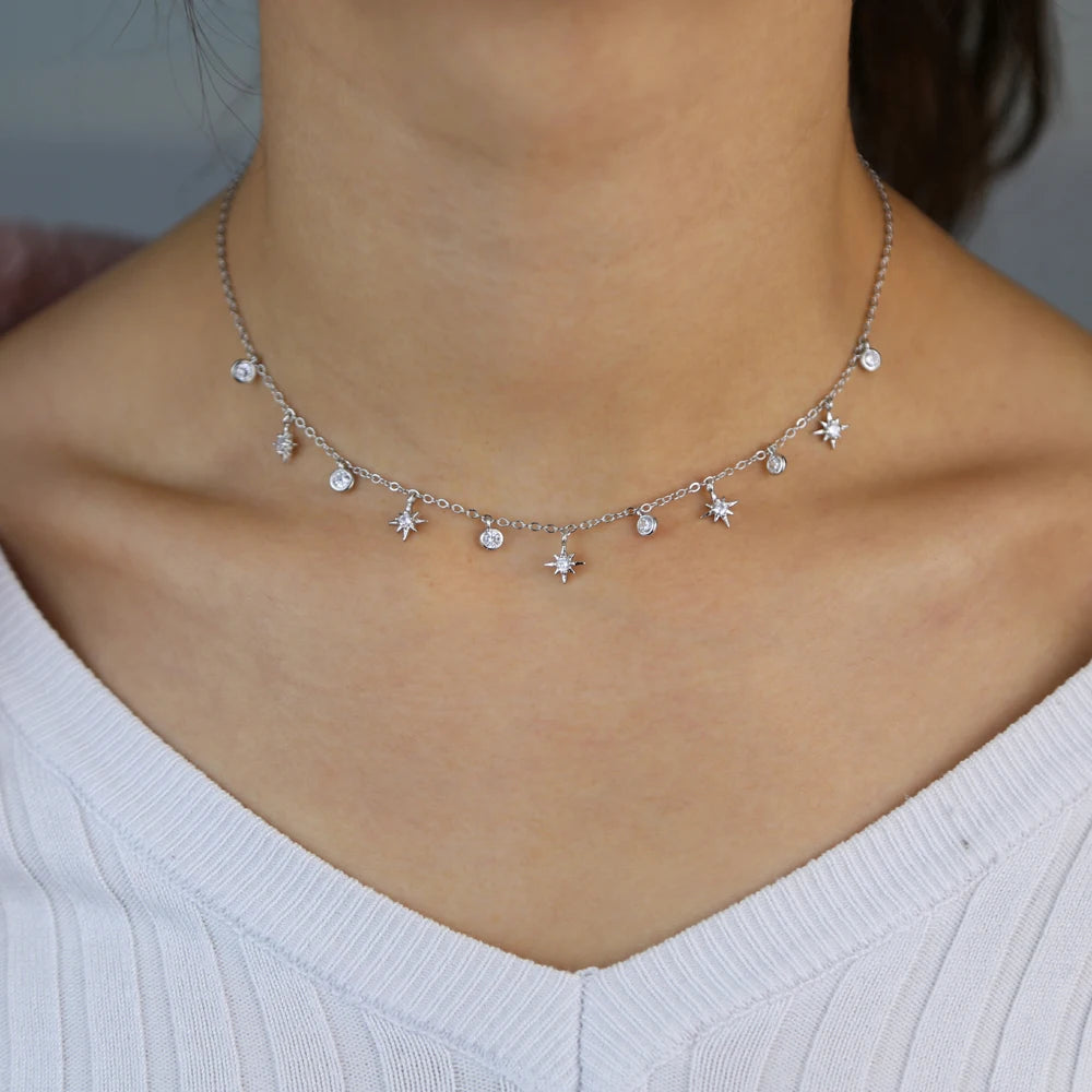 promozione cz stella fascino collana girocollo oro argento colore 2020 nuovi gioielli da donna alla moda all'ingrosso caldi