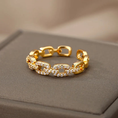 Anelli classici a catena intrecciata con zirconi per le donne Anello elegante per coppia in acciaio inossidabile Regalo di gioielli da sposa Bijoux Femme Spedizione gratuita