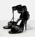Top Quality Studded Decorative Buckle Tasseled Zip Designs Calf Leather Ankle Strap Cagole Embellished 110mm Leather Sandals