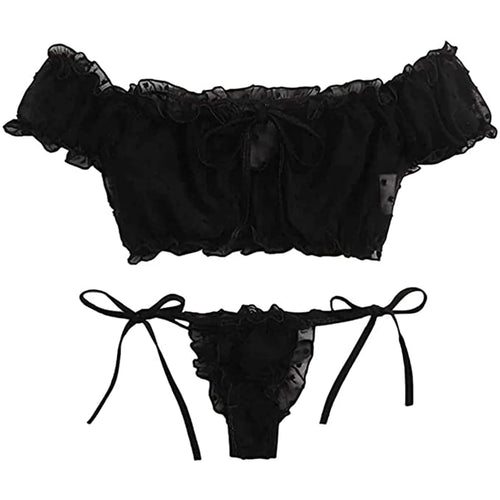 Damen Mädchen Süß Sexy Dessous Bikini Set Kurzarm schulterfrei Schnürung Zweiteiler Anzüge Badeanzüge Strandbekleidung Bademode