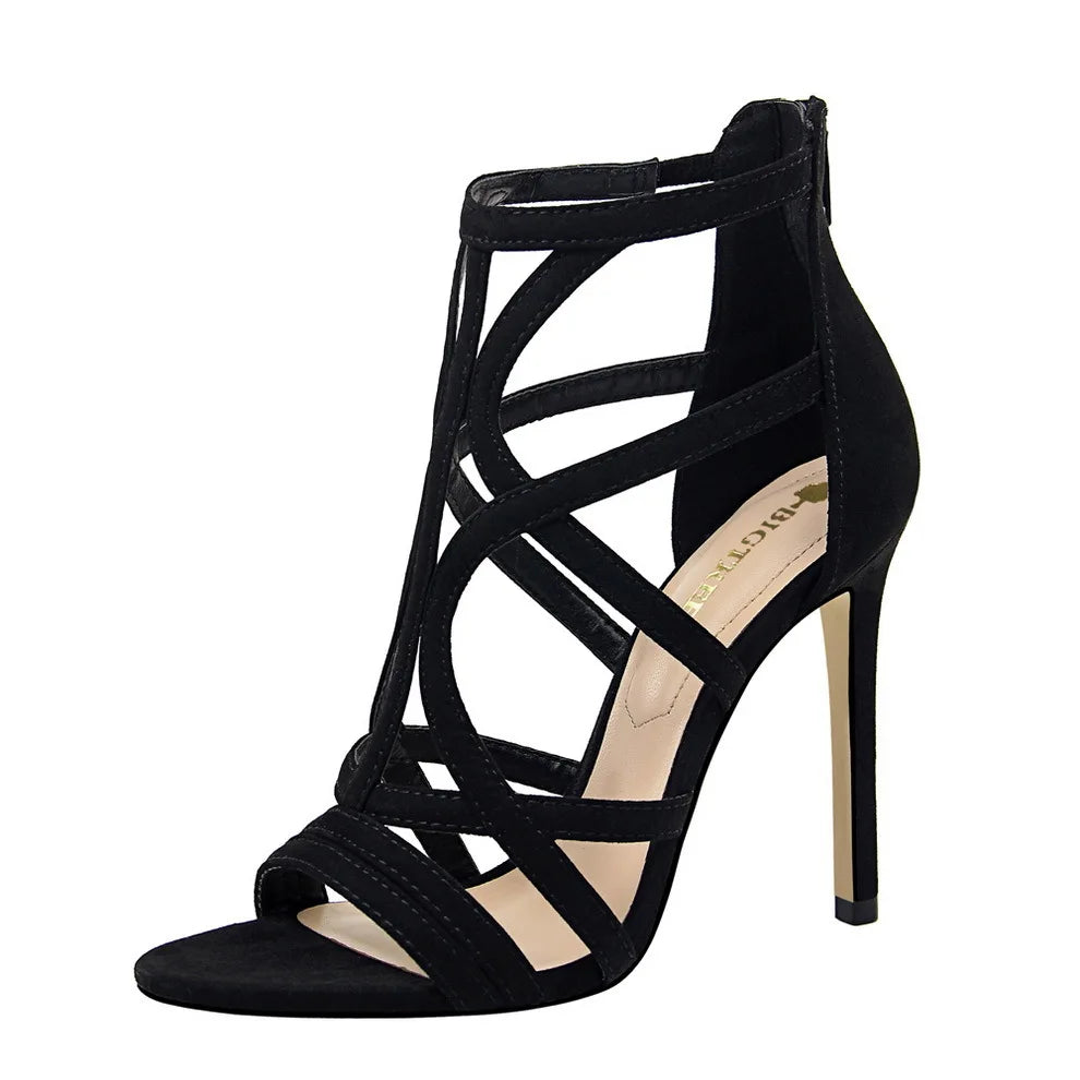 Sandales femme sexy à talons hauts ouverts sur les orteils Chaussures de mariée à lanière à la cheville à talons fins Tendance mode pour la saison hivernale