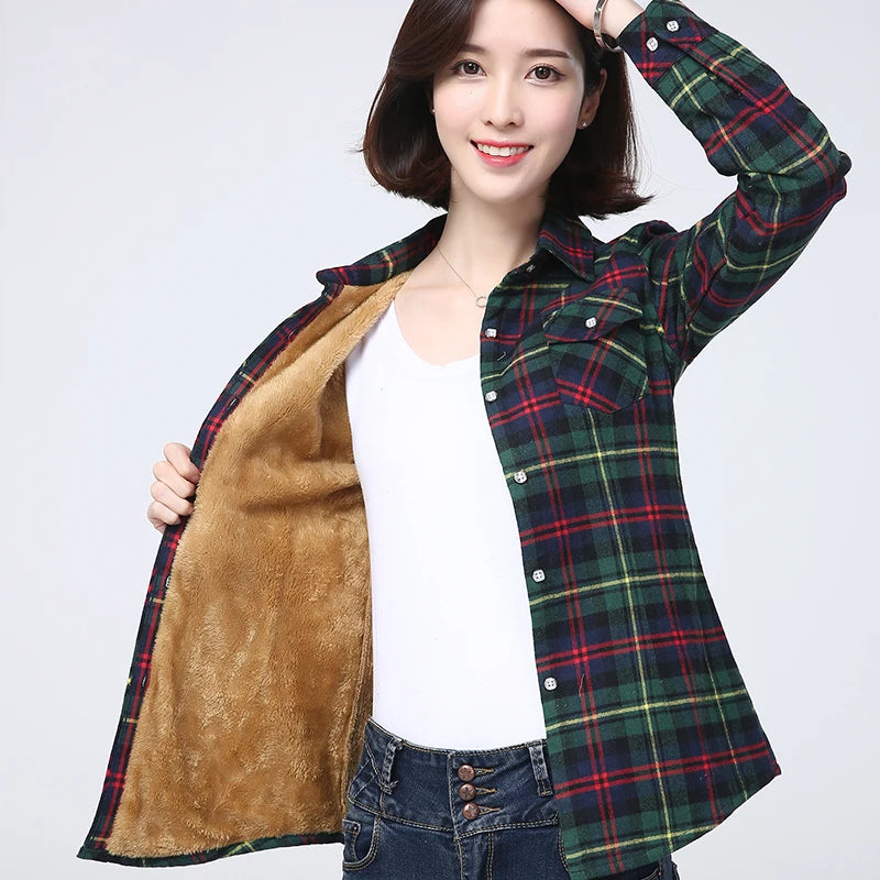 2025 Inverno Nuovo Più Spessore In Pile delle Donne Caldo Camicia A Plaid Cappotto Della Signora Casual Giacca di Velluto Magliette E Camicette Marca Calda Donna Vestiti Della Tuta Sportiva