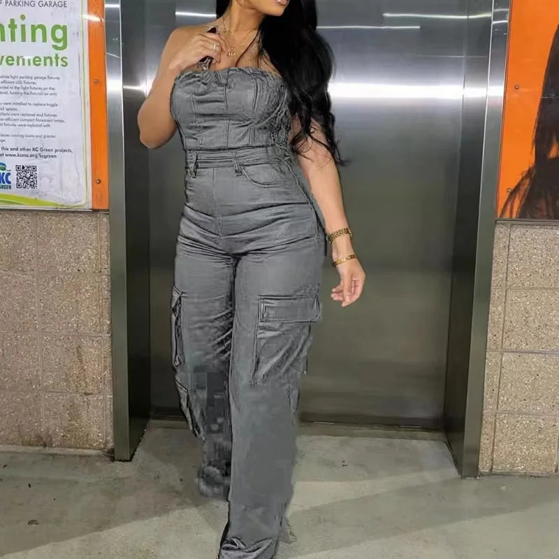 2025 Summer Ready to Ship XS-XL Boutique Sleeveless Pu Leather Streetwear Jumpsuits Playsuits Bodysuits