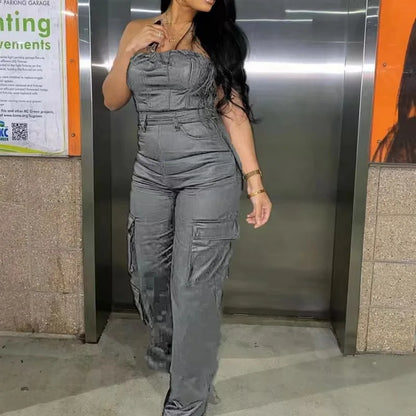 2025 Summer Ready to Ship XS-XL Boutique Sleeveless Pu Leather Streetwear Jumpsuits Playsuits Bodysuits