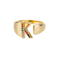 Anelli con lettera zircone arcobaleno per le donne Moda grosso lettera larga AZ anello in acciaio inossidabile matrimonio gioielli Boho spedizione gratuita