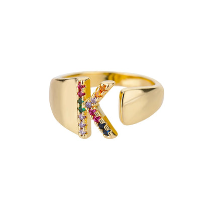 Anelli con lettera zircone arcobaleno per le donne Moda grosso lettera larga AZ anello in acciaio inossidabile matrimonio gioielli Boho spedizione gratuita