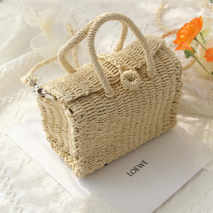 Gusure Ladies Summer Straw Woven Crossbody Bags Casual Small Hasp Shoulder Bag rafia Square Rattan Messenger Bag borse borsa
