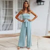 New Style Women's Summer Casual Solid Color  Sleeveless Jumpsuit Strapless Top Wide Leg Long Pants Set