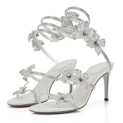 2025 Summer Designer Customized Fashion Women's High Heels Square Bow High Heels Sandals Crystal Diamond