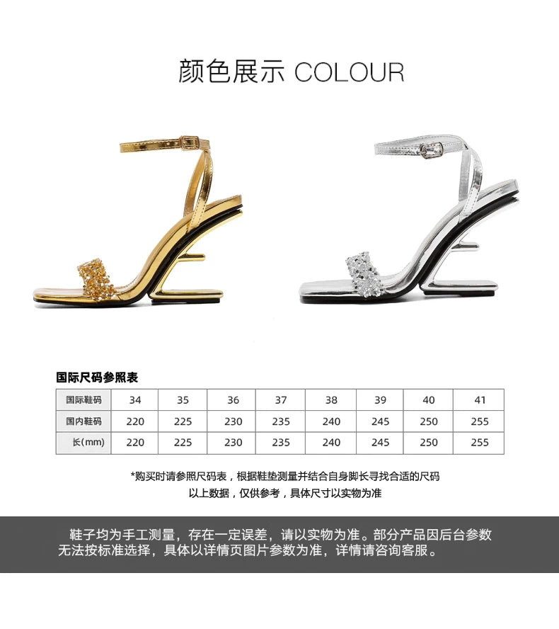 Strass Sandalen Gold Geformter Absatz Pantoffeln Damen Silber Party Kleid Mules 2025 Sommer High Heels