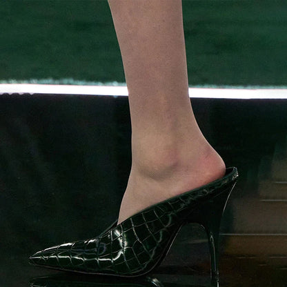 Custom Design Women Pointy Toe Sandals Sexy Dress Stiletto High Heels Slip on Mules Patent Slippers Shoes