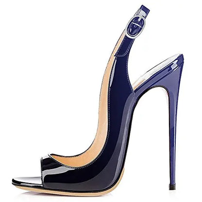Sandales à talons hauts pour femmes en cuir verni dégradé Escarpins à bride arrière avec boucle Bout ouvert Talon aiguille