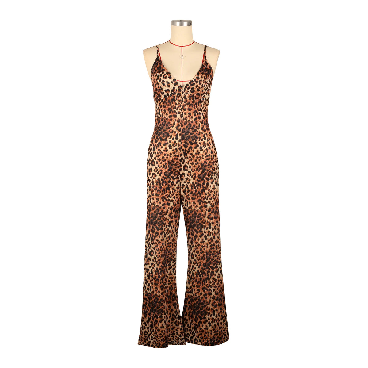 Damen-Overall, hoch tailliert, ärmellos, Sommer, lässig, Satin, Micro-Pull, mit Träger, Leopardenmuster, hoch tailliert